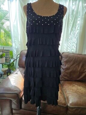 Tango Mango Black Embellished Midi Dress with Swarovski Rhinestone Accents